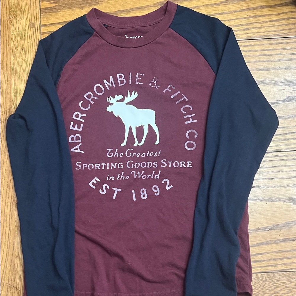Abercrombie & Fitch Maroon and Navy Graphic Tee